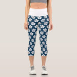 Cute White Flower Pattern on Dark Blue Capri Leggings<br><div class="desc">Cute white floral pattern on dark blue.</div>