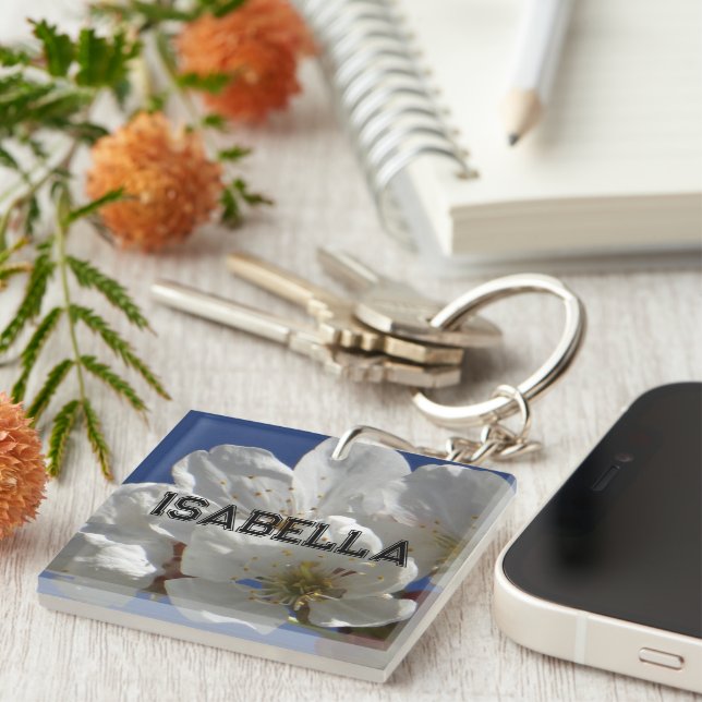 Cute White Flowers Key Ring (Front Right)