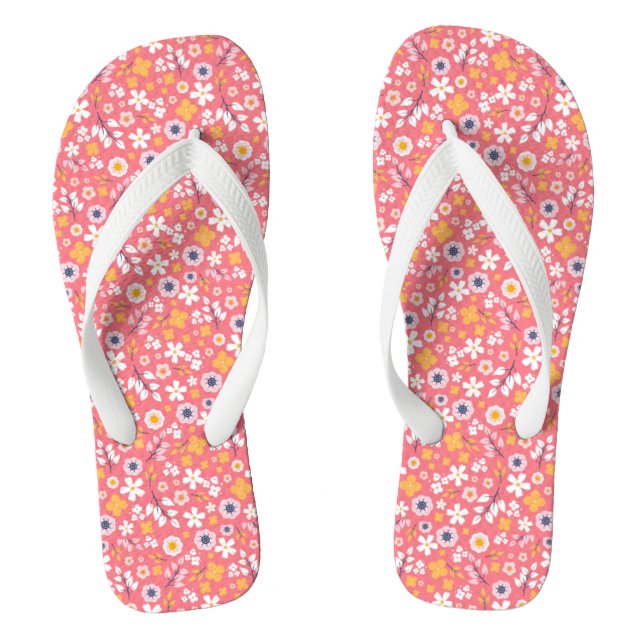 cute white  flowers pink  flip flops (Footbed)