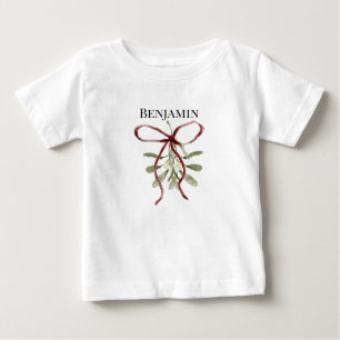 Cute White Flowers Red Green Leaves Watercolor Baby T-Shirt