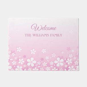Cute White Flowers With Family Name And Welcome Doormat