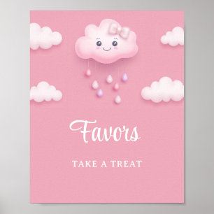 Cute white fluffy cloud nine pale pink girl favour poster