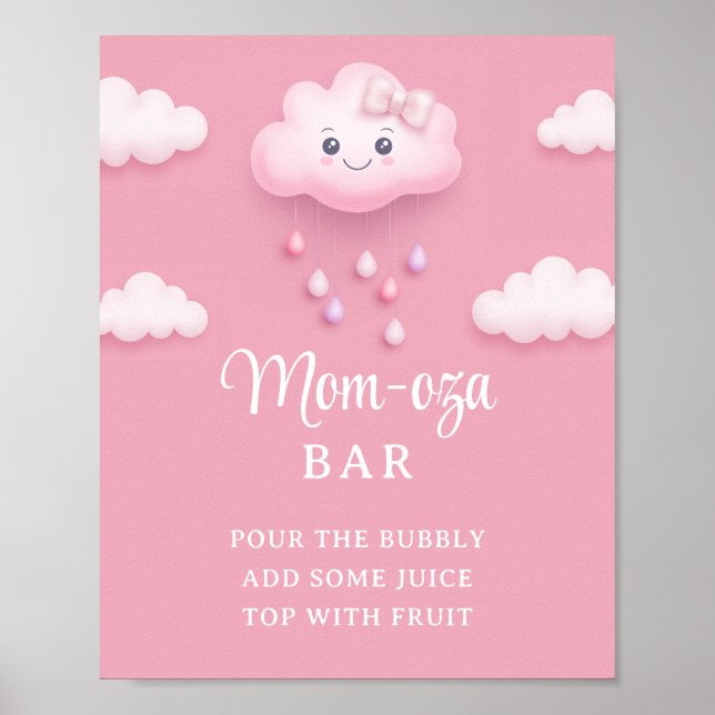 Cute white fluffy cloud nine pale pink Mum-osa bar Poster (Front)