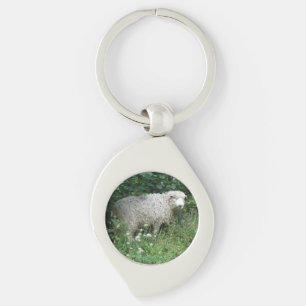 Cute White Fluffy Sheep Eating Keychain