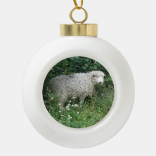 Cute White Fluffy Sheep Eating Ornament
