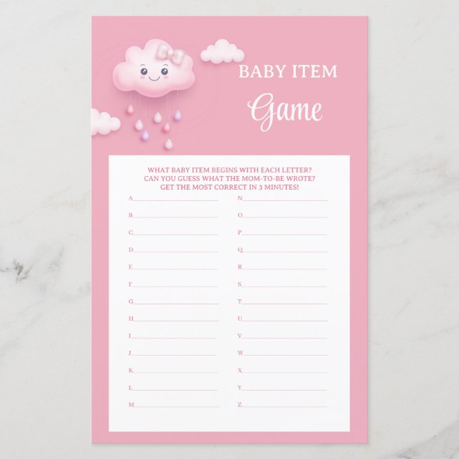 Cute white fluffy smiling cloud 9 Baby Item Game (Front)