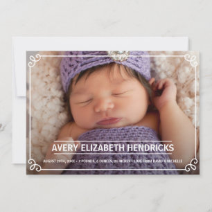 Cute White Frame Photo Birth Announcement