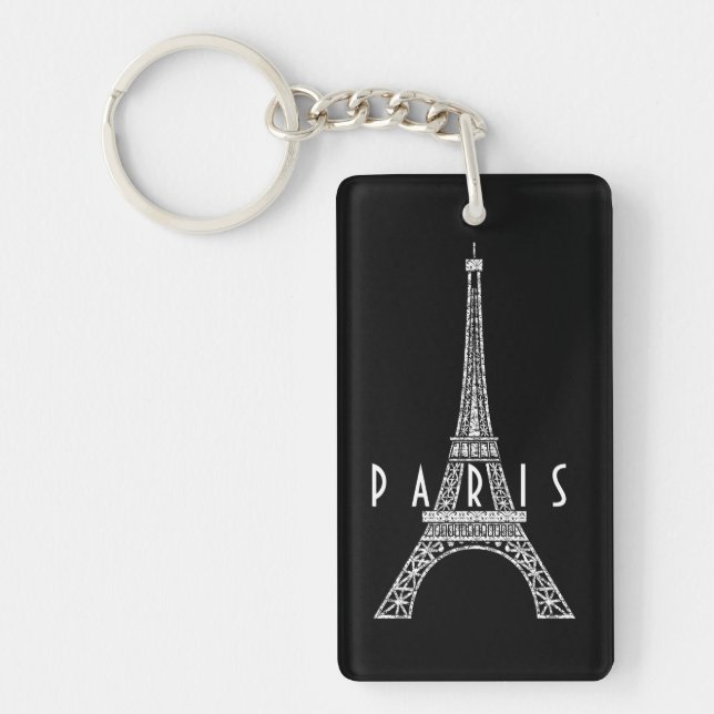 Cute white France Paris Eiffel tower Button Key Ring (Front)
