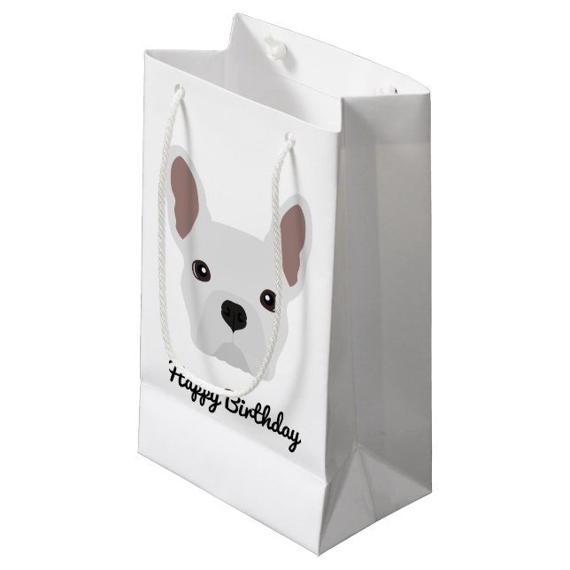 Cute White French Bulldog Birthday Small Gift Bag (Front Angled)