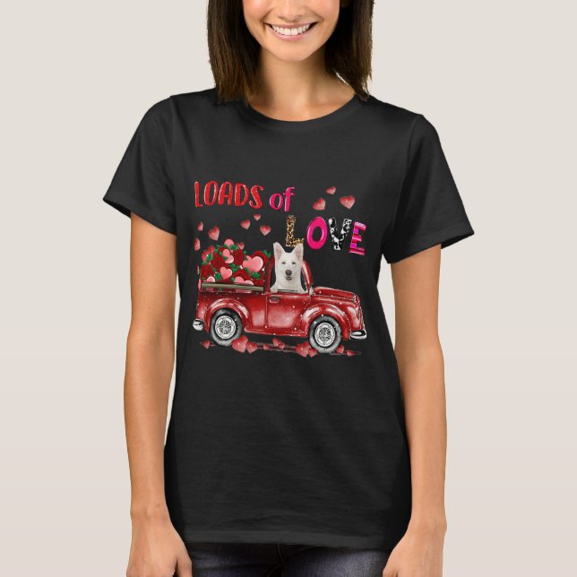 Cute White German Shepherd Dog Driving Red Truck H T-Shirt (Front)