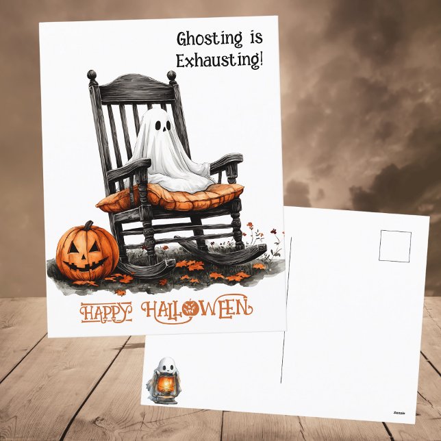 Cute White Ghost Funny Watercolor Happy Halloween Holiday Postcard (Creator Uploaded)