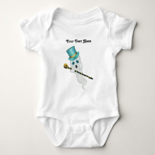 Cute White Ghost Top Hat Silly Face Skull Cane