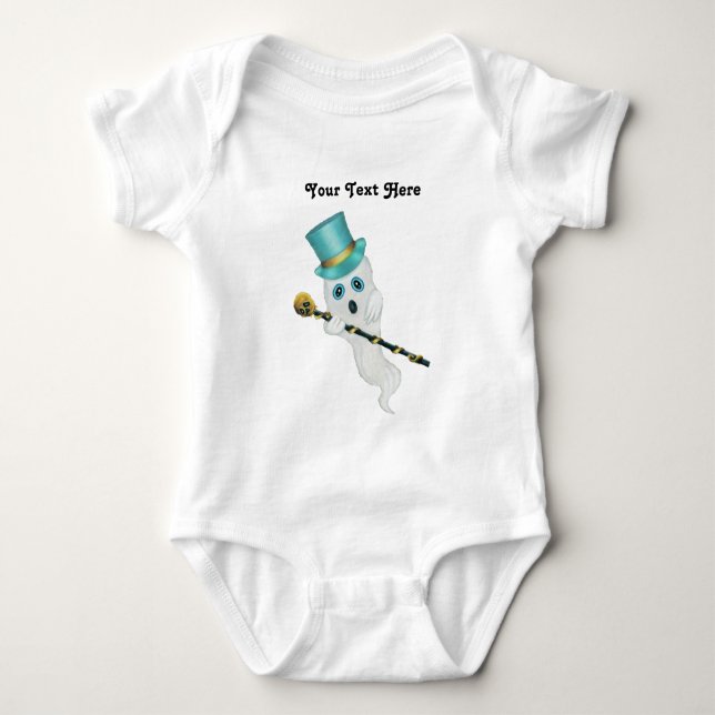 Cute White Ghost Top Hat Silly Face Skull Cane (Front)