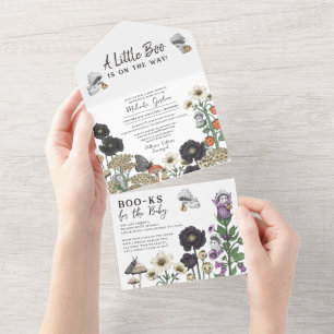 Cute White Ghostly Flowers Halloween Baby Shower All In One Invitation