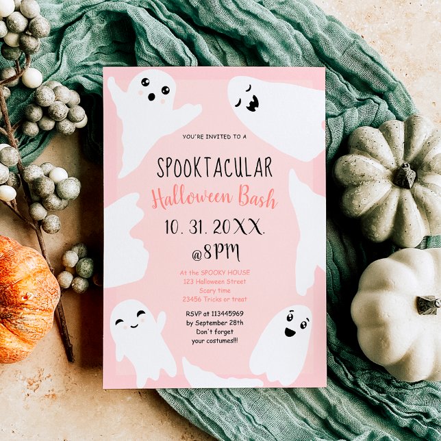 Cute white ghosts pastel pink Halloween bash Invitation (Cute white ghosts pastel pink Halloween bash Invitation)