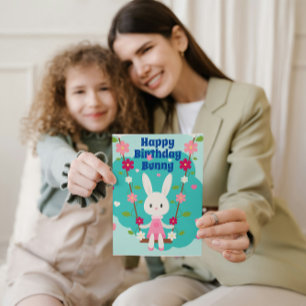Cute white girl rabbit with daisies illustration card