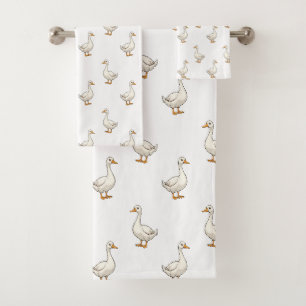 Cute White Goose Pattern Bath Towel Set