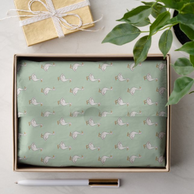 Cute White Goose Pattern Green Tissue Paper (Gift)
