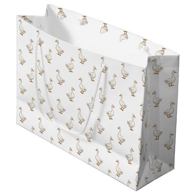 Cute White Goose Pattern Large Gift Bag (Front Angled)