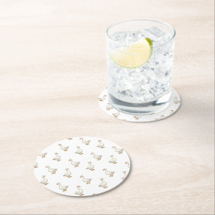 Cute White Goose Pattern Round Paper Coaster