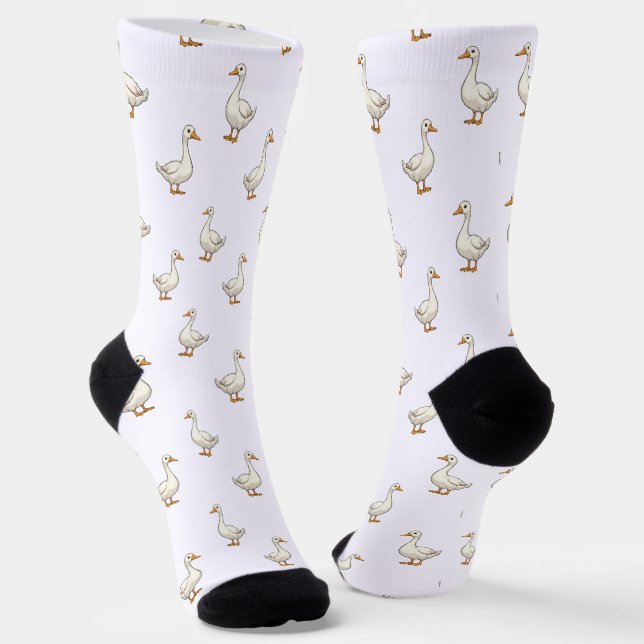 Cute White Goose Pattern Socks (Angled)