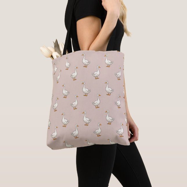 Cute White Goose Pattern Tote Bag (Close Up)