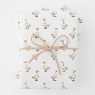 Cute White Goose Pattern Wrapping Paper Sheet