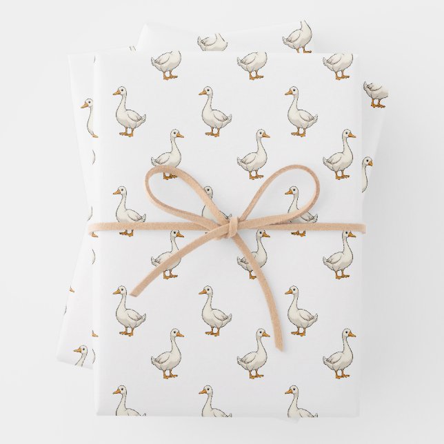 Cute White Goose Pattern Wrapping Paper Sheet (In situ)