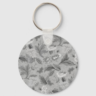 Cute white gray floral background design All-Over- Key Ring