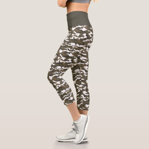Cute White & Green Camo Camouflage Capri Leggings