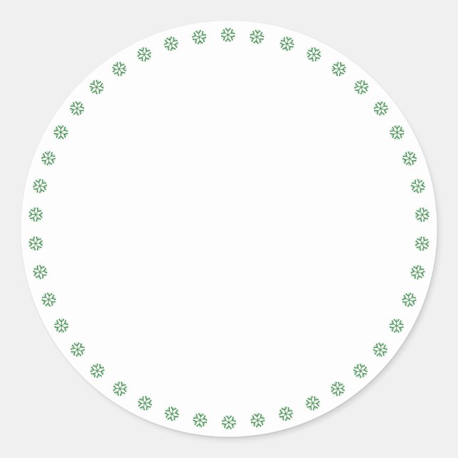 Cute white green snowflakes border blank holiday classic round sticker (Front)