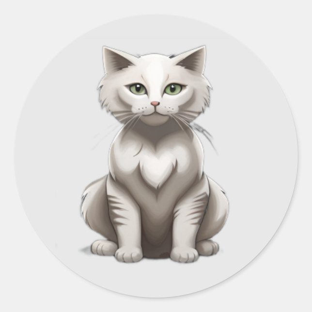 Cute white grey cat kawaii kittens, pets, animals classic round sticker (Front)