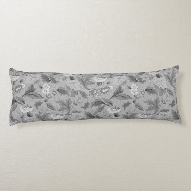 Cute white grey floral background design body cushion (Back)