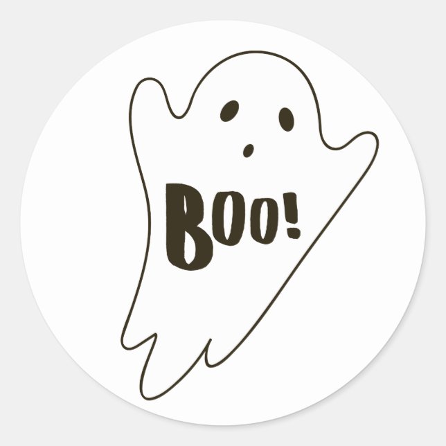 Cute white Halloween ghost says BOO Classic Round Sticker (Front)