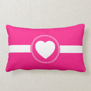 Cute White Heart in Scalloped Circle on Hot Pink Lumbar Cushion