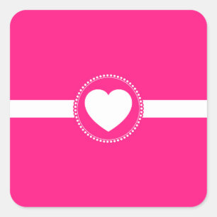 Cute White Heart in Scalloped Circle on Hot Pink Square Sticker
