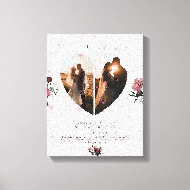 Cute White Heart Shaped Photo collage For Couple Canvas Print (Front)