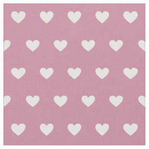 Cute White Hearts Dot Pattern Dusty Rose Fabric