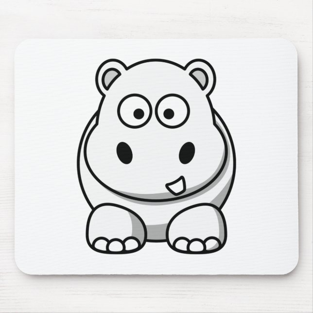 Cute White Hippo Mouse Mat (Front)