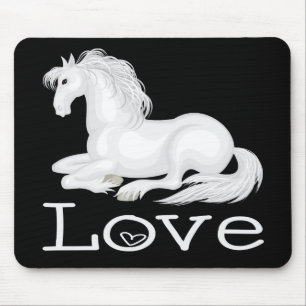 Cute White Horse Love Equestrian Pony Love Black Mouse Mat