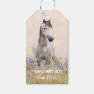 Cute White Horse Purple Flower Feminine Chic Gift Tags
