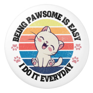Cute white Kawaii cat Ceramic Knob