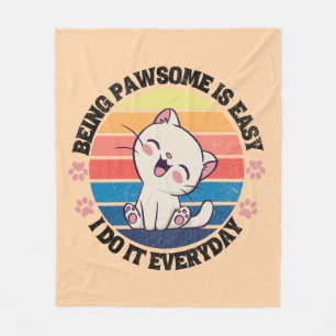 Cute white Kawaii cat Fleece Blanket