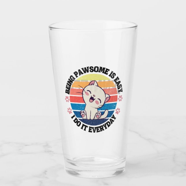 Cute white Kawaii cat Glass (Front)