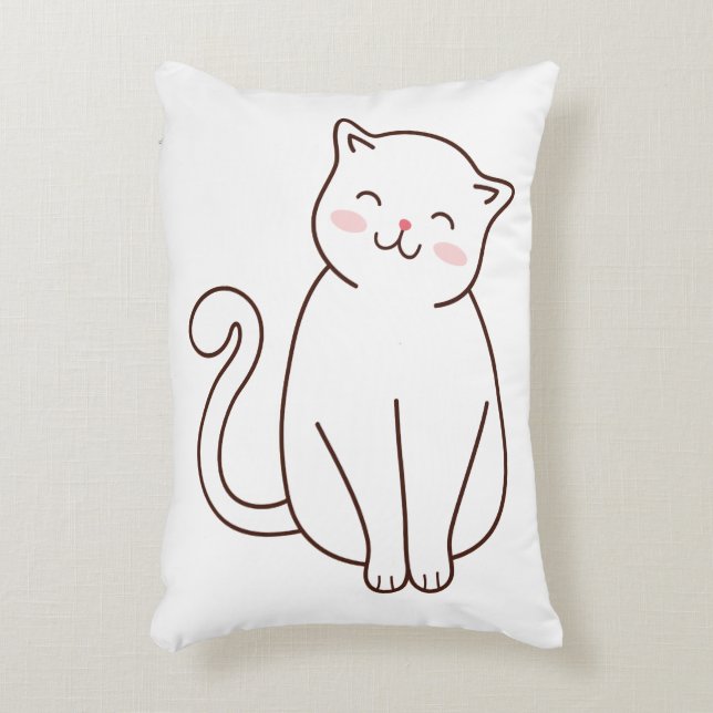 Cute White Kawaii Smiling Cat Decorative Cushion (Front(Vertical))