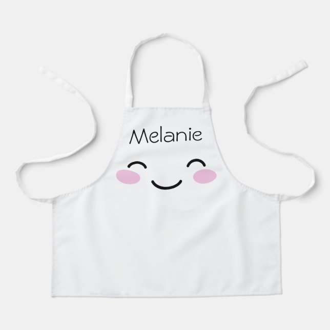 Cute white kid's apron with smily face cartoon (Front)