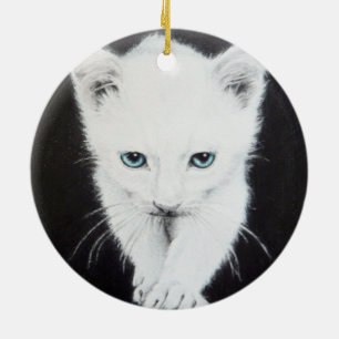 Cute white kitten Animal drawing art Cat lovers Ceramic Tree Decoration
