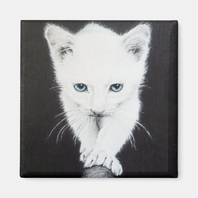 Cute white kitten Animal drawing art Cat lovers Magnet (Front)