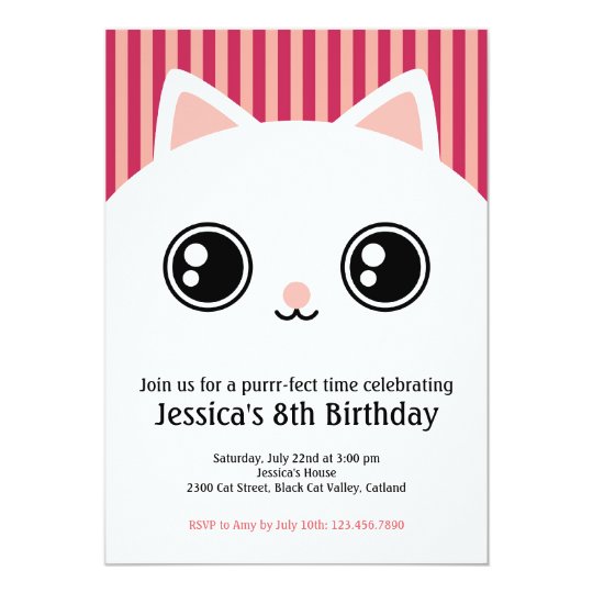 Cute White Kitten Cat Face Kids Birthday Invite | Zazzle.co.uk