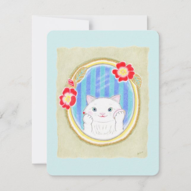 Cute White Kitten Cat Makeup Flat Card (Front)